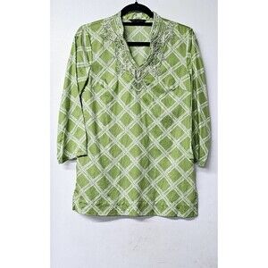BROOKS BROTHERS Green Beaded Long Sleeve Pullover 100% Cotton Women Shirt (XS)